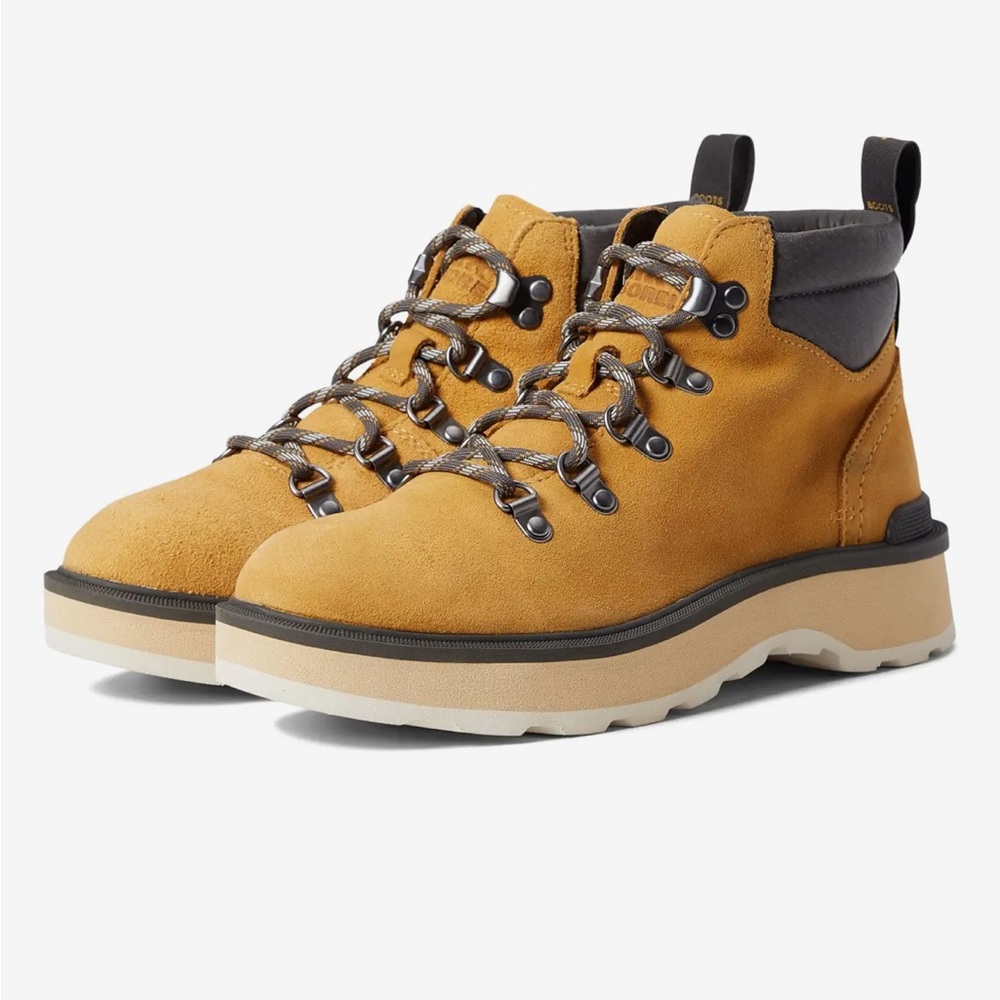 Sorel Hi Line Hiker Boot Size 9.5 Geo Yellow Jet Suede Leather Cushioned